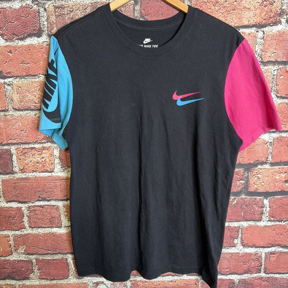 Nike Air Mens Color Block Shirt Medium Pink Black Blue